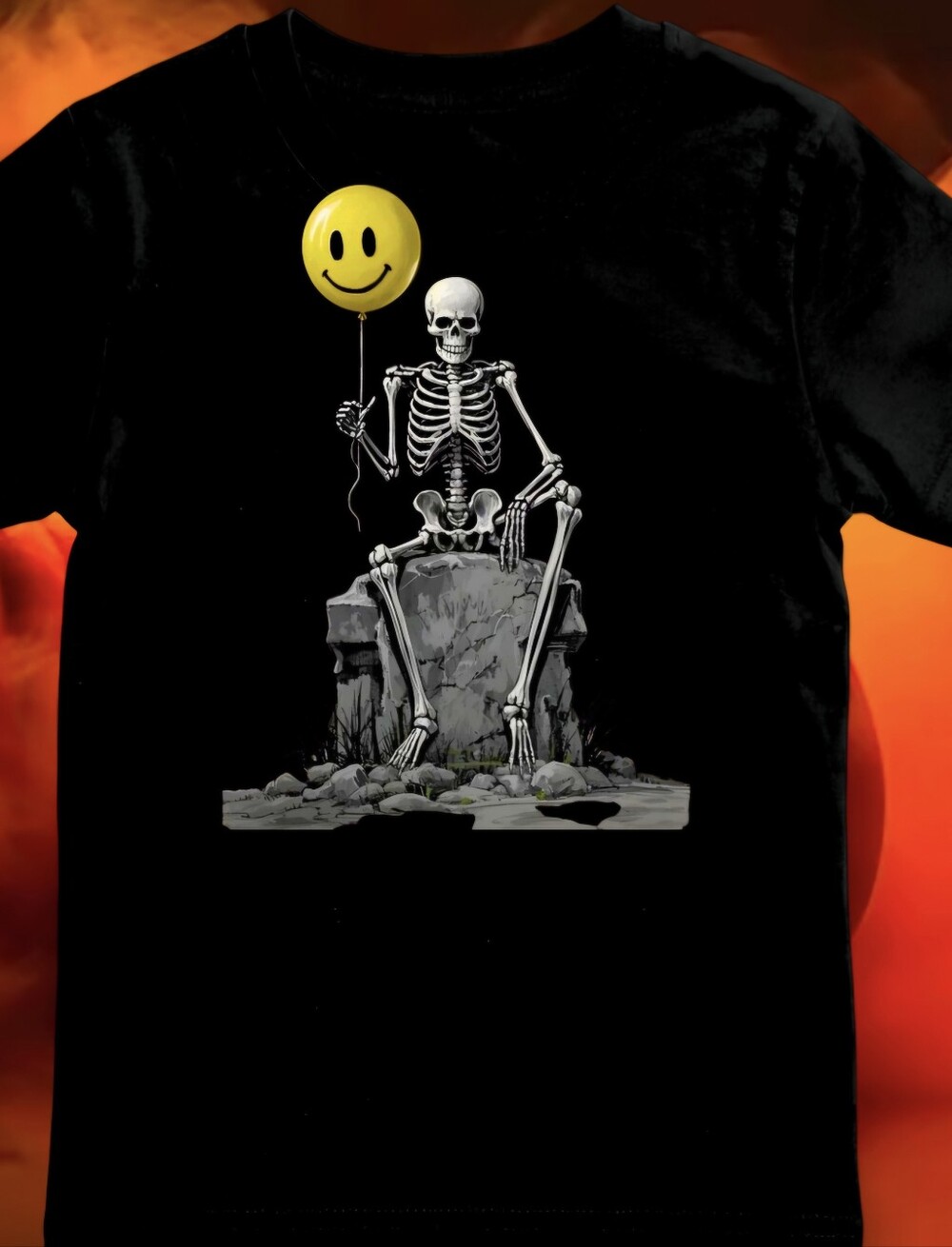 Gothic Skeleton Happy Balloon Graphic Tee Hand Crystals